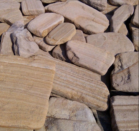 Kamenclub.ru: Песчаник пластушка галтованный желтый с рисунком (3 см)  купить в Саратове плитняк - пластушка желтый песчаник 21000 руб/м3   фото КАМЕНЬ КЛУБ