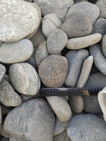 Kamenclub.ru: Галька речная плоская (ассорти) фр. 70-150 мм. купить  в Саратове галька галечник серый белый темно-серый синий светло-серый плоская природная галька  9000 руб/т   фото КАМЕНЬ КЛУБ